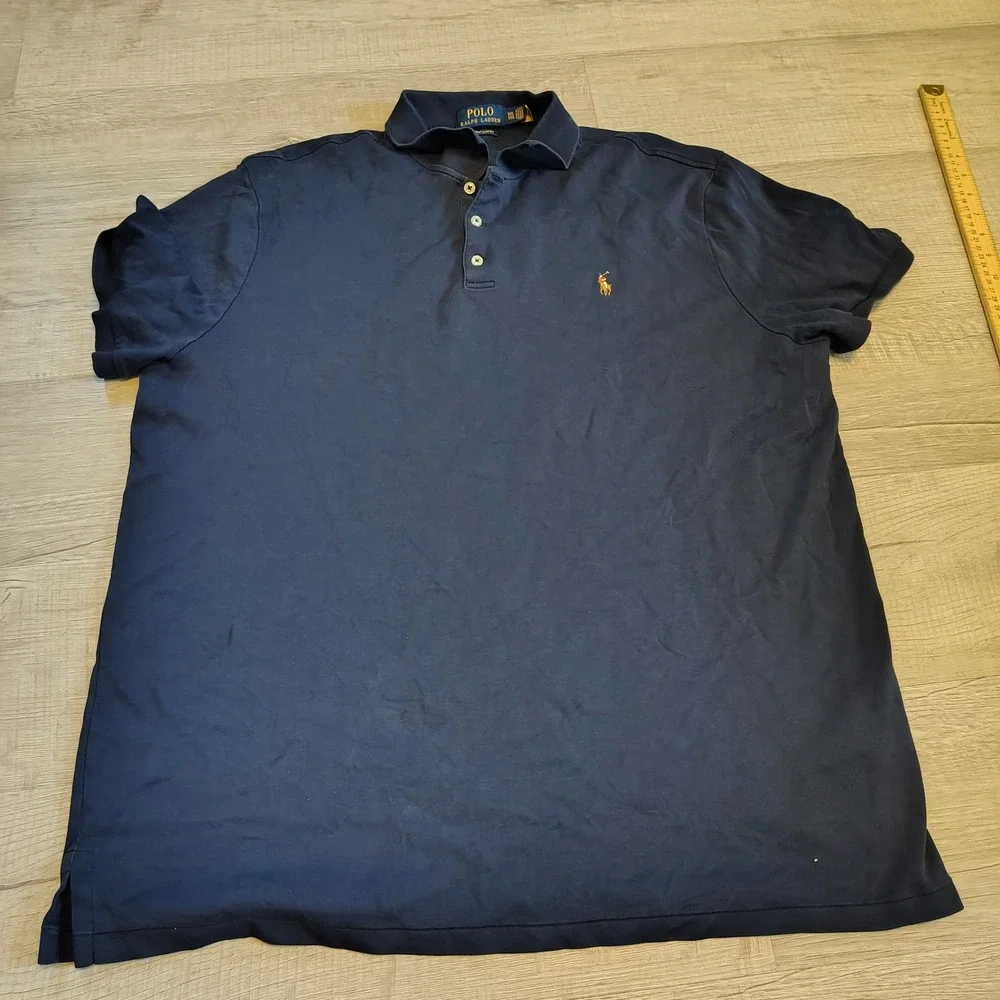 Polo Ralph Lauren Mens XXL Custom Slim Fit Navy Blue Short Sleeve Flesh Shirt